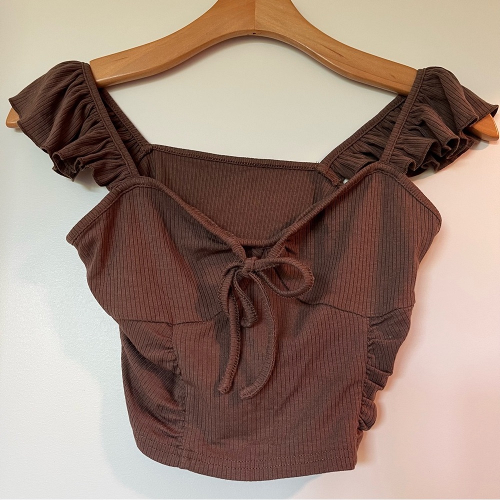 Cider Brown Ruffled Crop - S - Picture 2 of 6